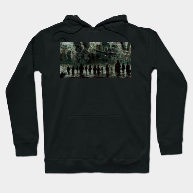 Different groups of people starring at a tentacled alien invasion. Hoodie by Bespired